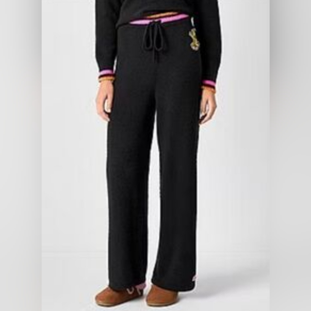 NWT. Haribo (Gummy Bear) Women's Black Fuzzy Sweatpants with Pink Highlights